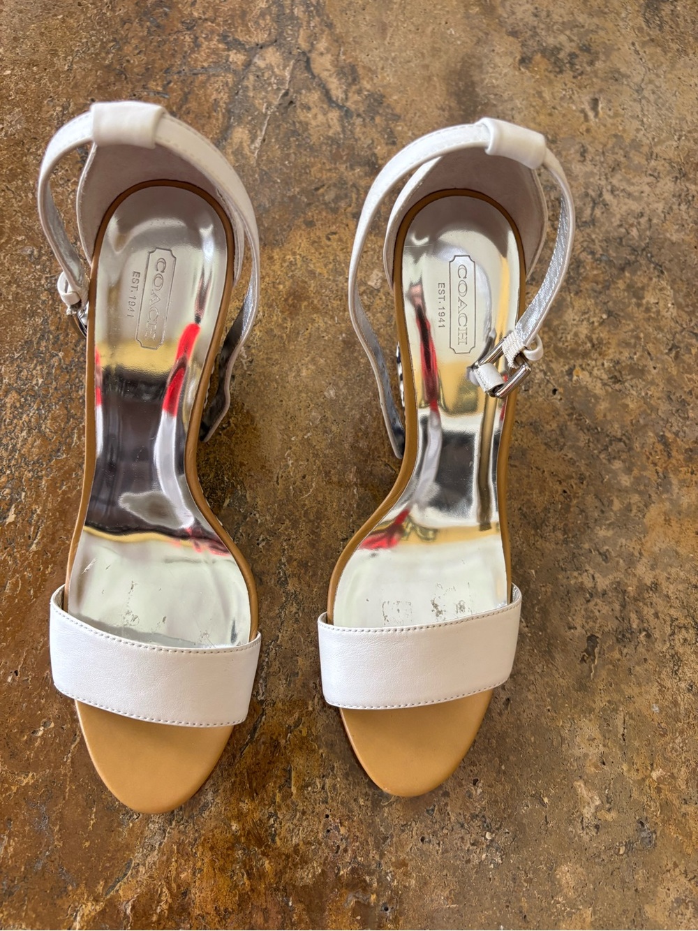 Coach White Leather Open-Toe Ankle Strap Platform Sandals
